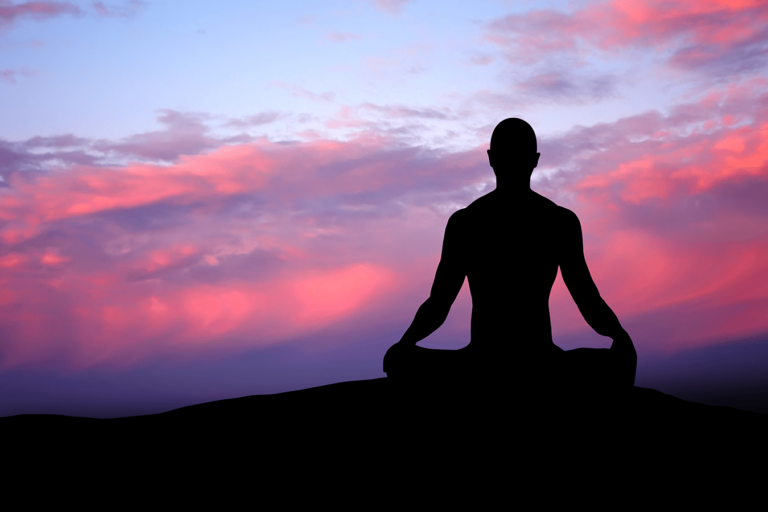 relaxing meditation at sunset lotus pose